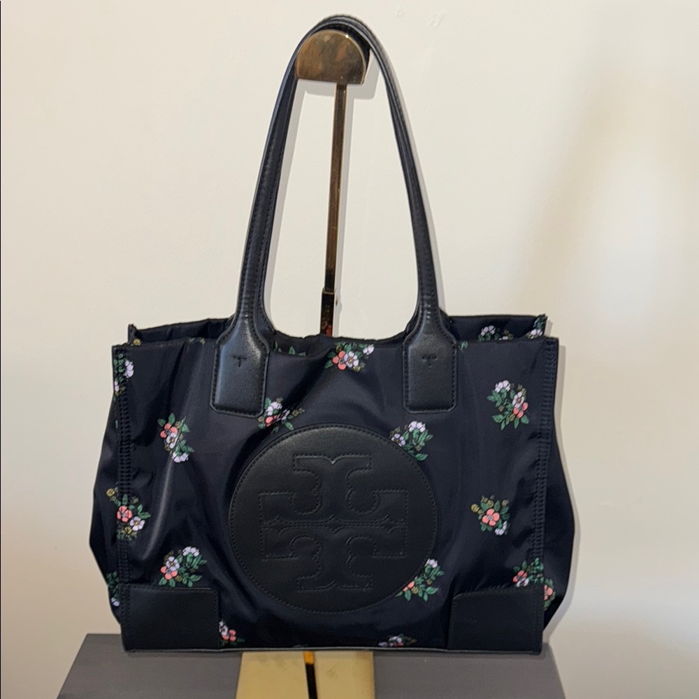 Tory Burch Black Small Ella Floral Tote Bag